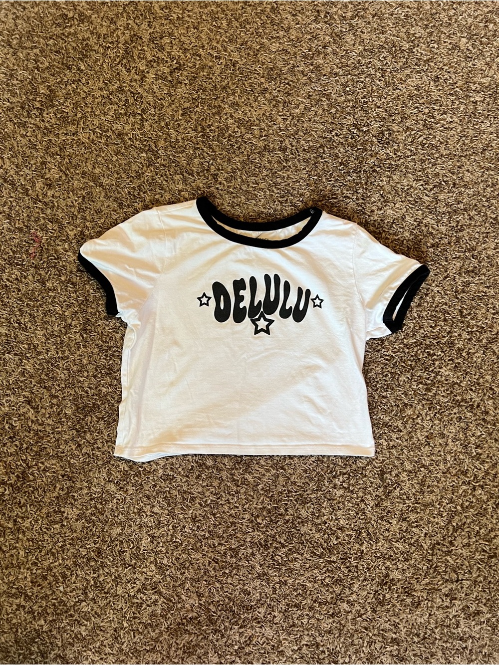 Hot Topic White Ringer Tee with Black Graphic Stars
